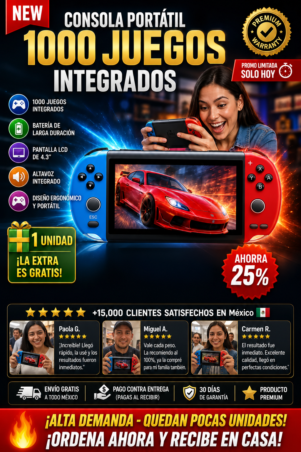Consola Portátil 1000 Juegos Integrados Entrega Inmediata + ENVIO GRATIS + REGALO