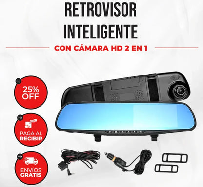 Retrovisor 2 en 1 con Cámara | Protege tu carro y graba todo