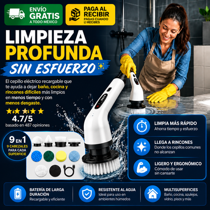 Cepillo Eléctrico Recargable 9 en 1 para Limpieza Profunda
