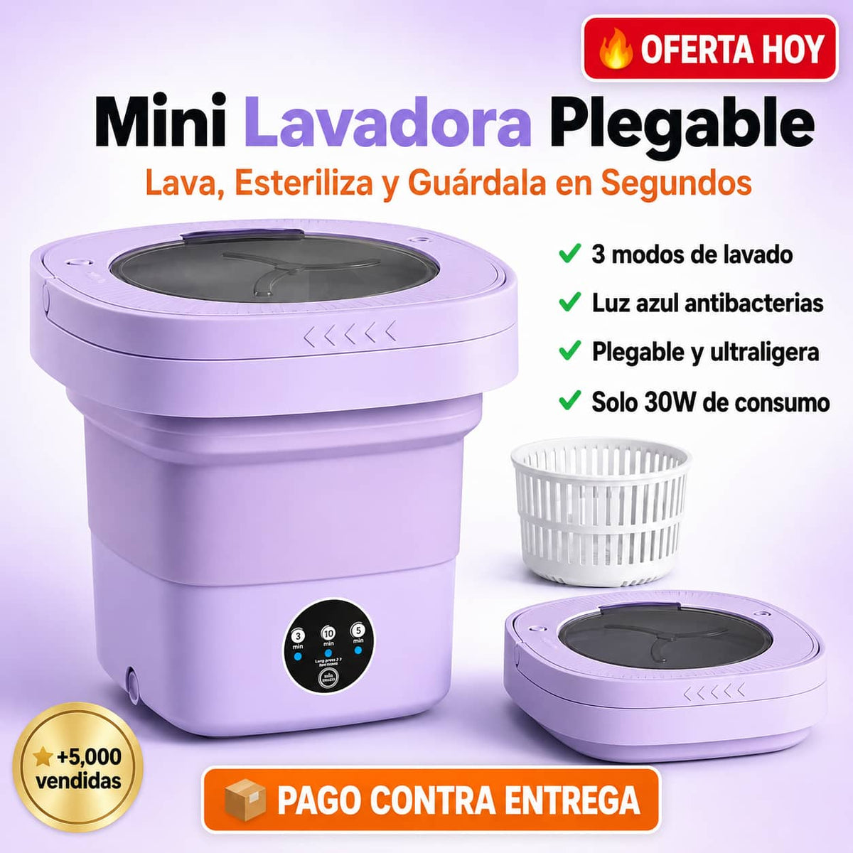 Mini-Lavadora WashFlex Pro™ | Ropa Limpia en Minutos, Donde Estés + ENVIO GRATIS + REGALO