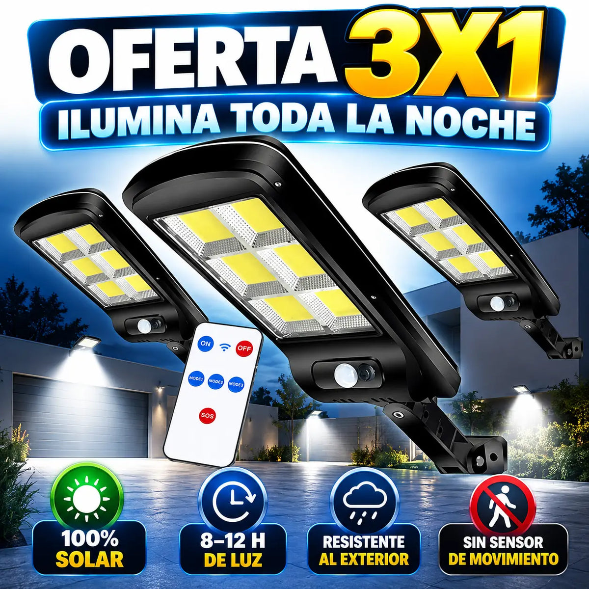 Lámpara solar paleta 3X1
