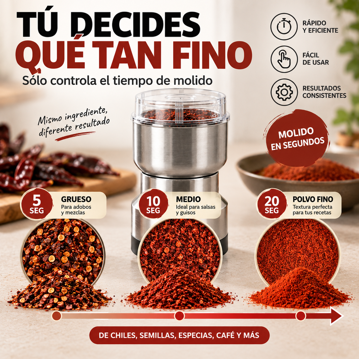 GrindPro™ | Molino Eléctrico de Café, Semillas y Chiles