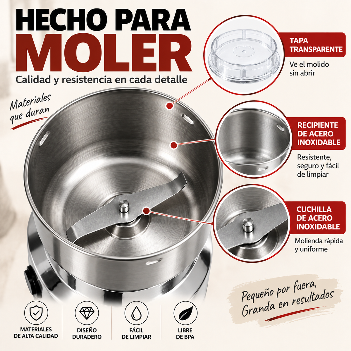 GrindPro™ | Molino Eléctrico de Café, Semillas y Chiles