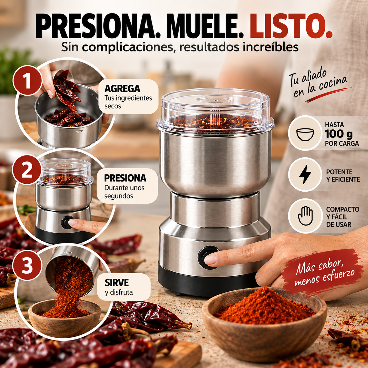 GrindPro™ | Molino Eléctrico de Café, Semillas y Chiles