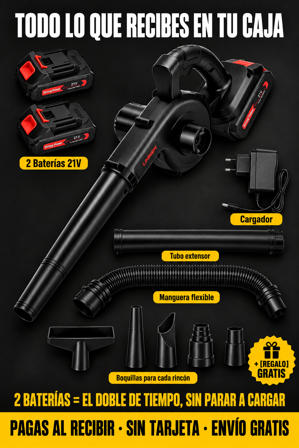 SoplaMax 21V | Soplador Inalámbrico con 2 Baterías + Envío Gratis + Regalo
