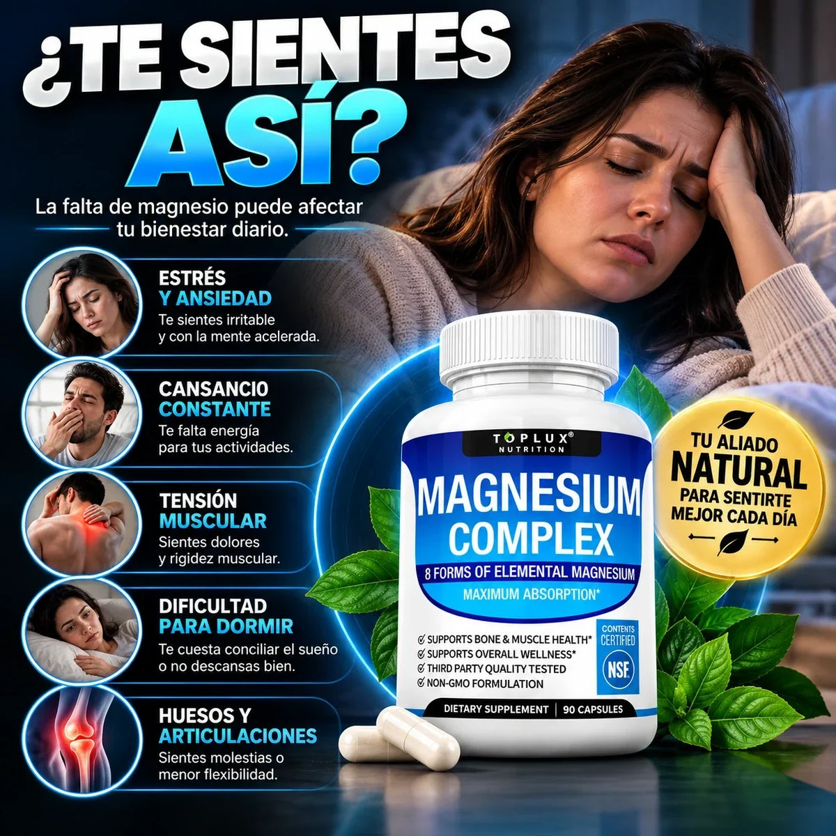 Suplemento Magnesio Complex Toplux 8 en 1 | 90 Cp