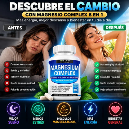 Suplemento Magnesio Complex Toplux 8 en 1 | 90 Cp