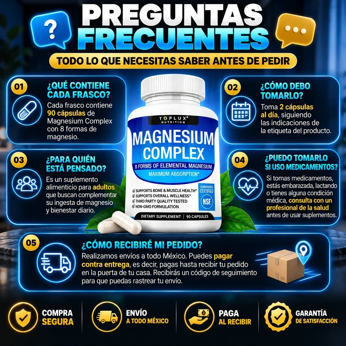 Suplemento Magnesio Complex Toplux 8 en 1 | 90 Cp