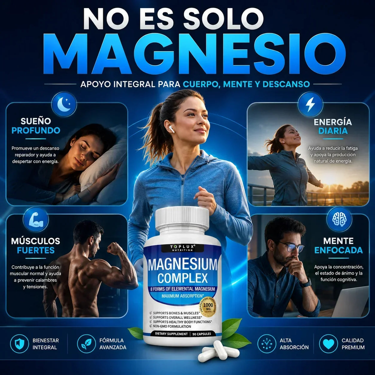 Suplemento Magnesio Complex Toplux  8 en 1 | 90 Cp + Envio Gratis + Regalo