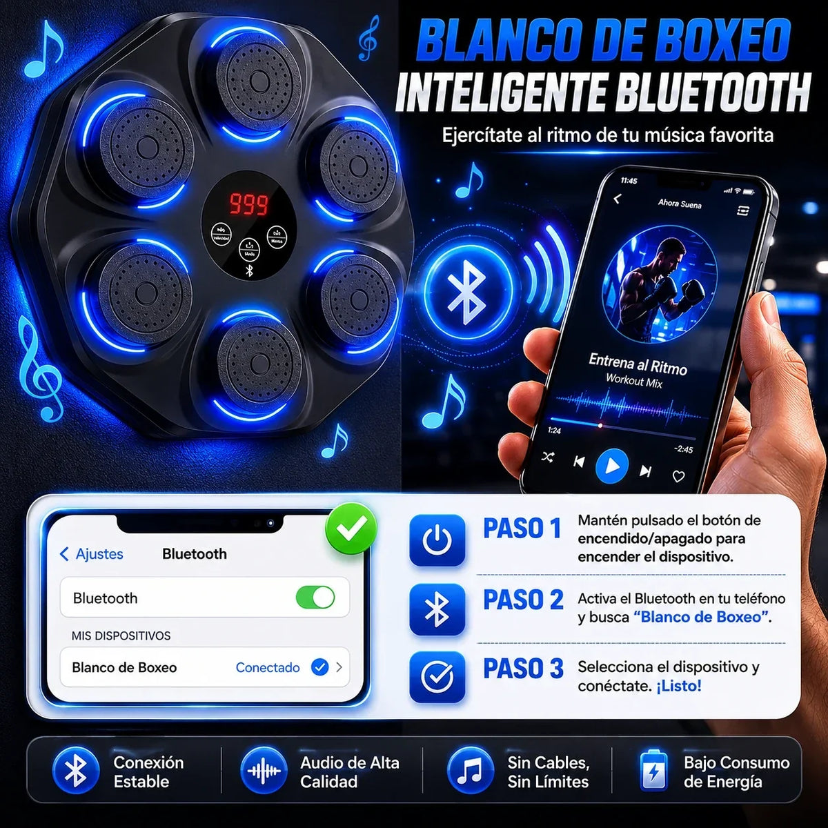 Máquina de Golpeo Interactiva con Música 🥊🔊 | Entrenador de Box para Casa con Luces y Ritmo + Envio Gratis + Regalo