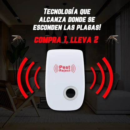 Repelente Ultrasónico Pest Reject 200m² – Seguro para Mascotas y Niños – COMPRA 1, LLEVA 2 [Sin Veneno, Silencioso]