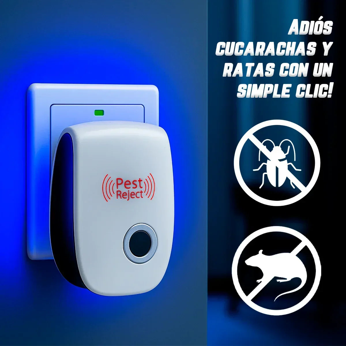 Repelente Ultrasónico Pest Reject 200m² – Seguro para Mascotas y Niños – COMPRA 1, LLEVA 2 [Sin Veneno, Silencioso]