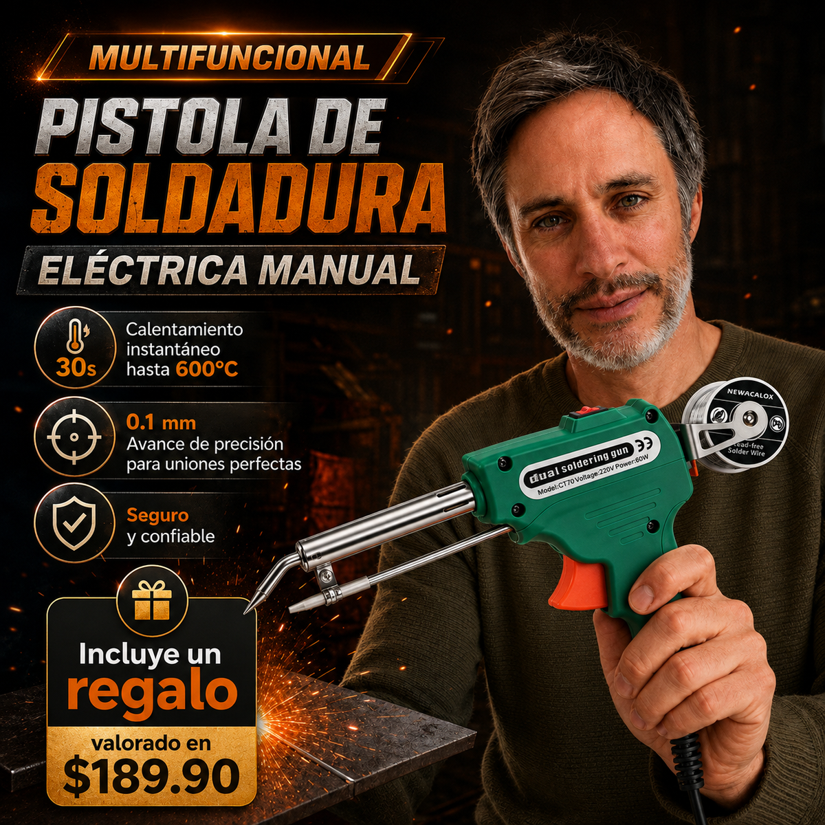 Soldador Eléctrico 60W de Alta Eficiencia + Envio Gratis + Regalo - 50%