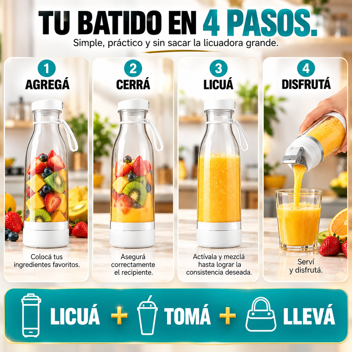 Mixa™ Licuadora Portatil Recargable Inalambrica + ENVIO GRATIS + REGALO