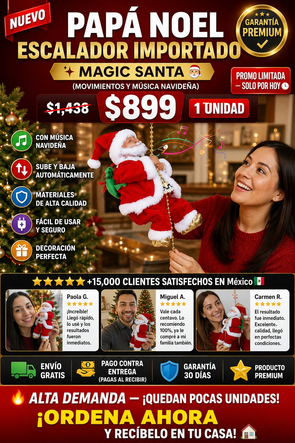Papá Noel Escalador Musical Movimientos Navidad Importado