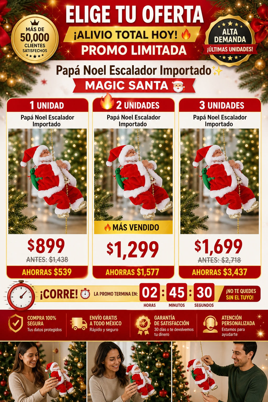 Papá Noel Escalador Musical Movimientos Navidad Importado