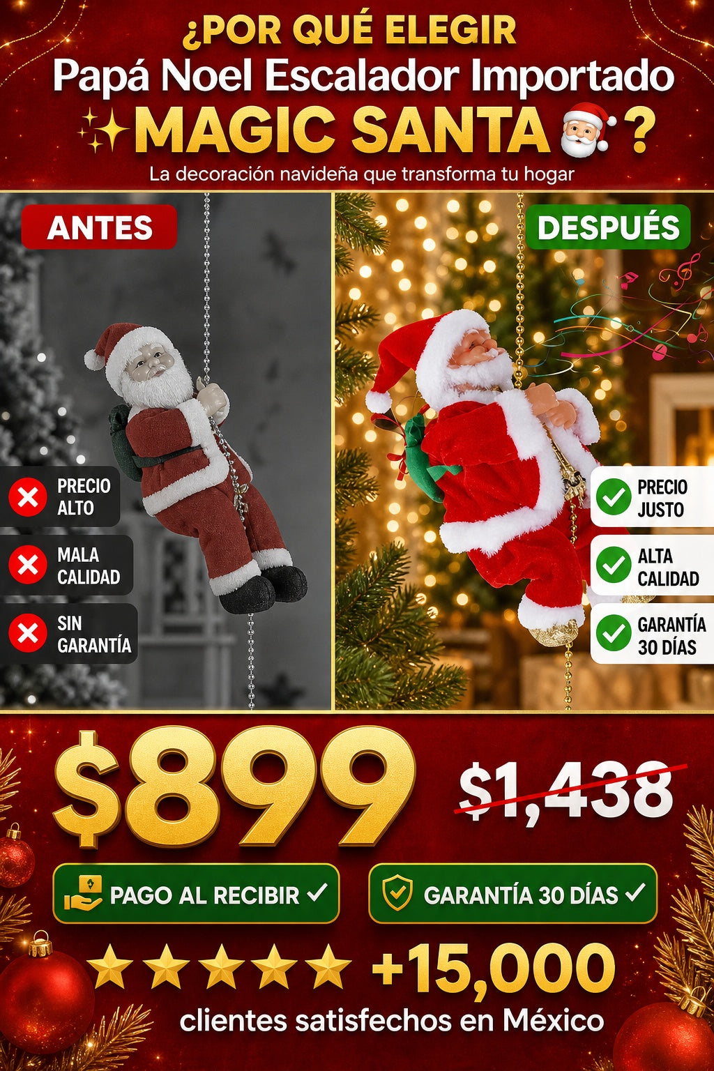 Papá Noel Escalador Musical Movimientos Navidad Importado