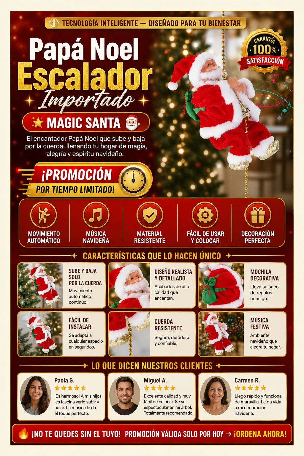 Papá Noel Escalador Musical Movimientos Navidad Importado